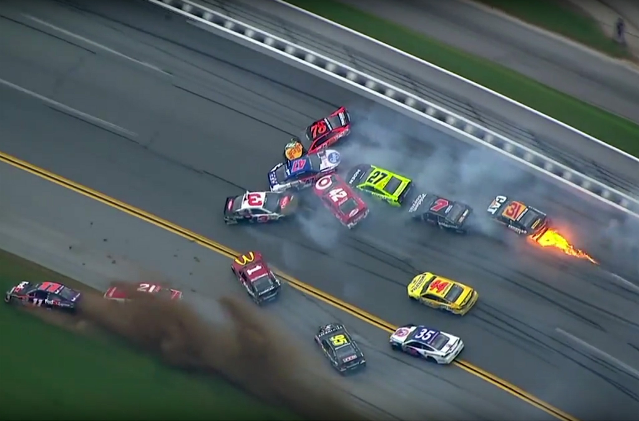 Watch as 21 Cars Get Caught Up in NASCAR Crash at Talladega